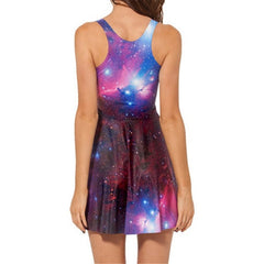 Spring Sexy Women Clothes Cartoon Female Dresses Tweet PURPLE REVERSIBLE SKATER DRESS Pleated Drop Shipping