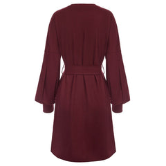 Grace Karin Summer Mini Dresses Women Belt Sashes Dress Long Lantern Sleeves Crew Neck Solid Color Retro Ladies A-Line Dress