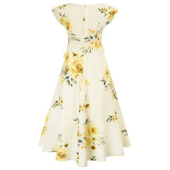 Summer Dresses Women High-Low Hem Dress Belt Decor Petal Sleeves Surplice V-Neck A-Line Swing Vacation Beach Dress Ladies Female